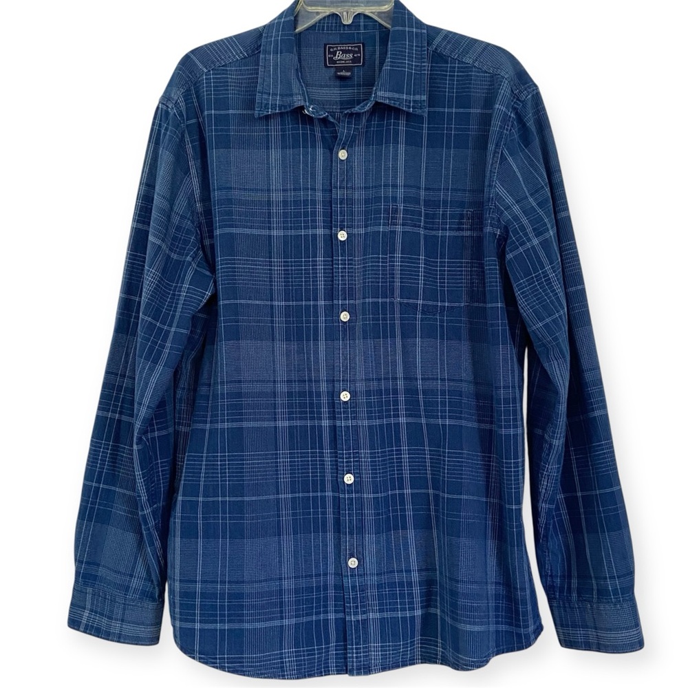 G.H. Bass Blue Plaid Button Down Long Sleeve Shirt, Men’s Size L Normcore